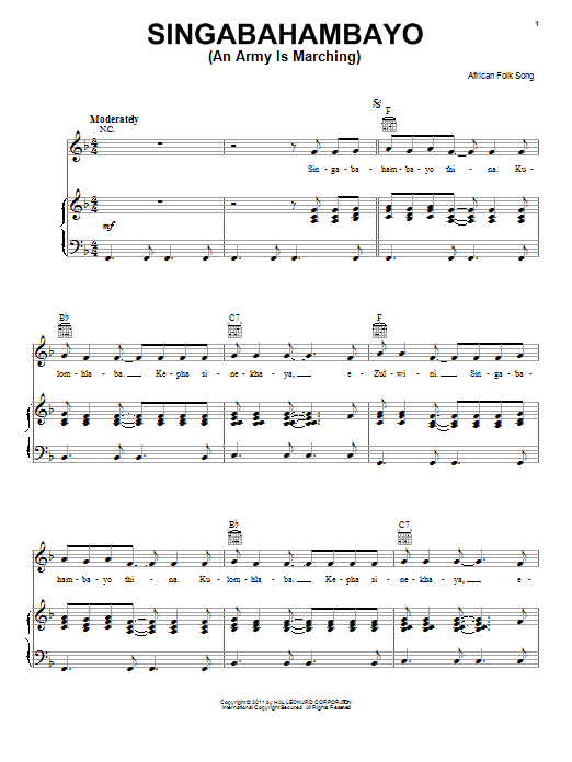 African Folksong Singabahambayo (An Army Is Marching) sheet music notes and chords arranged for Piano, Vocal & Guitar Chords (Right-Hand Melody)