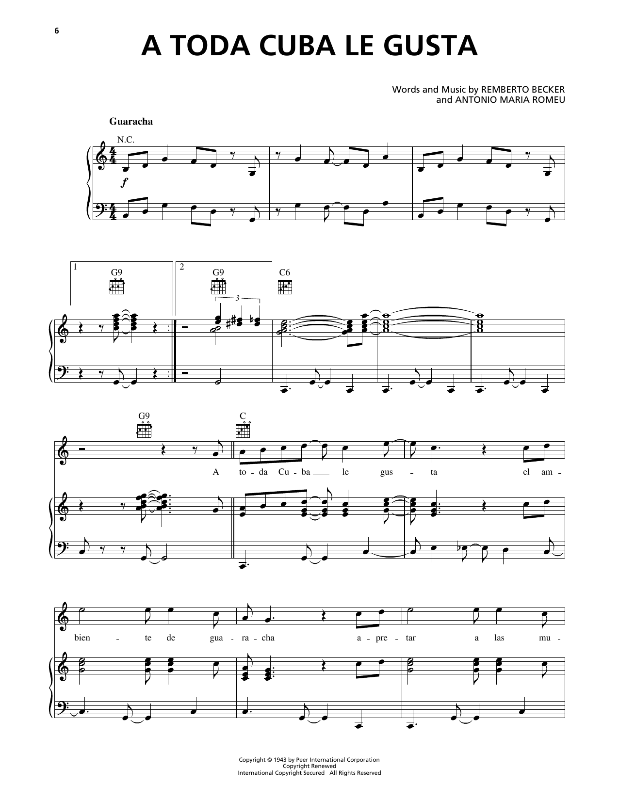 Afro-Cuban All Stars A Toda Cuba Le Gusta sheet music notes and chords arranged for Piano, Vocal & Guitar Chords (Right-Hand Melody)