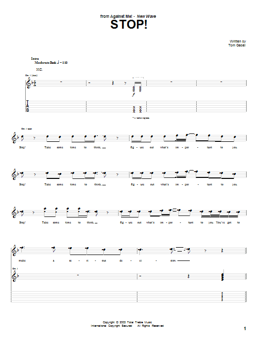 Against Me! Stop! sheet music notes and chords arranged for Guitar Tab