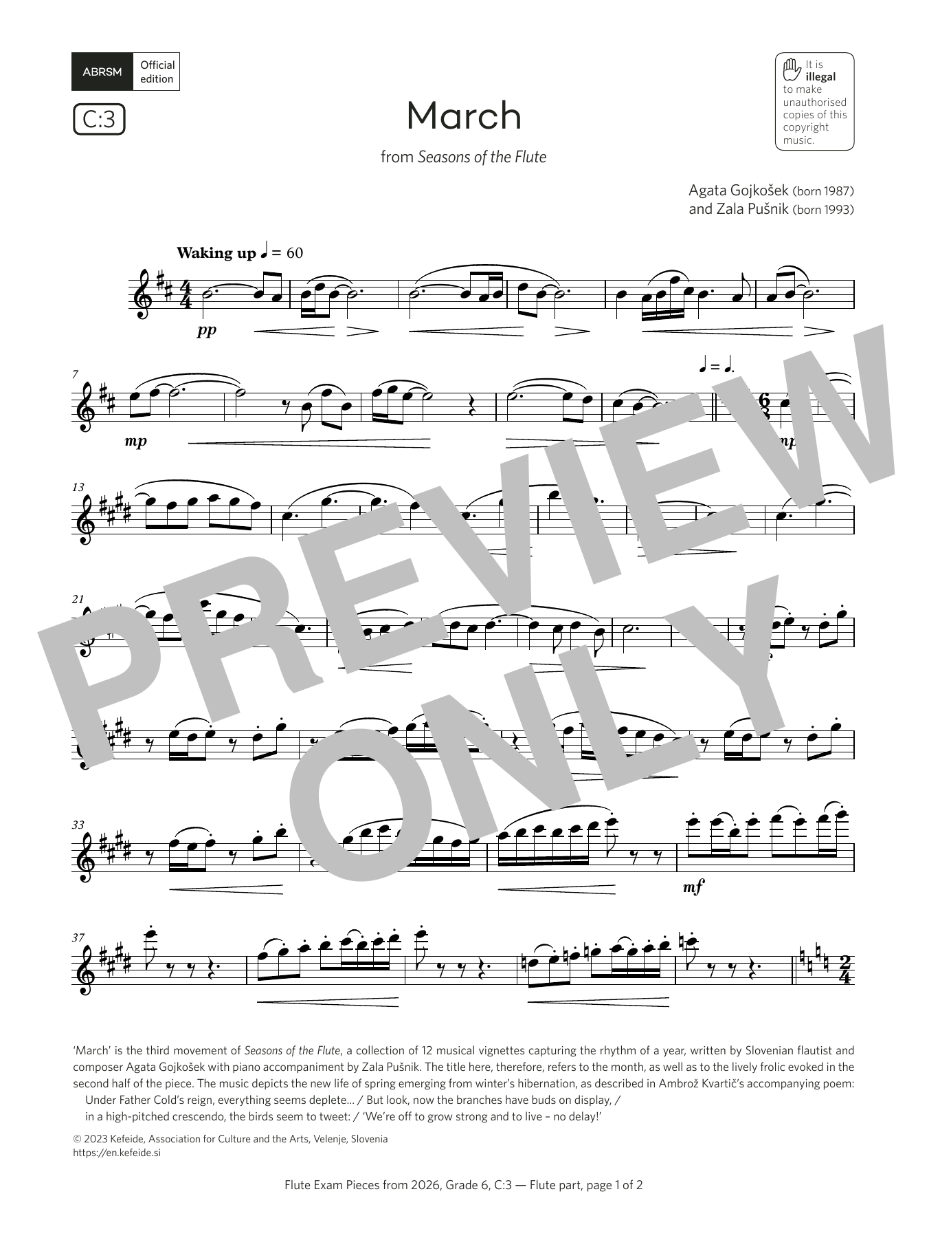 Agata Gojkošek March (Grade 6, list C3, from the ABRSM Flute Syllabus from 2026) sheet music notes and chords arranged for Flute Solo