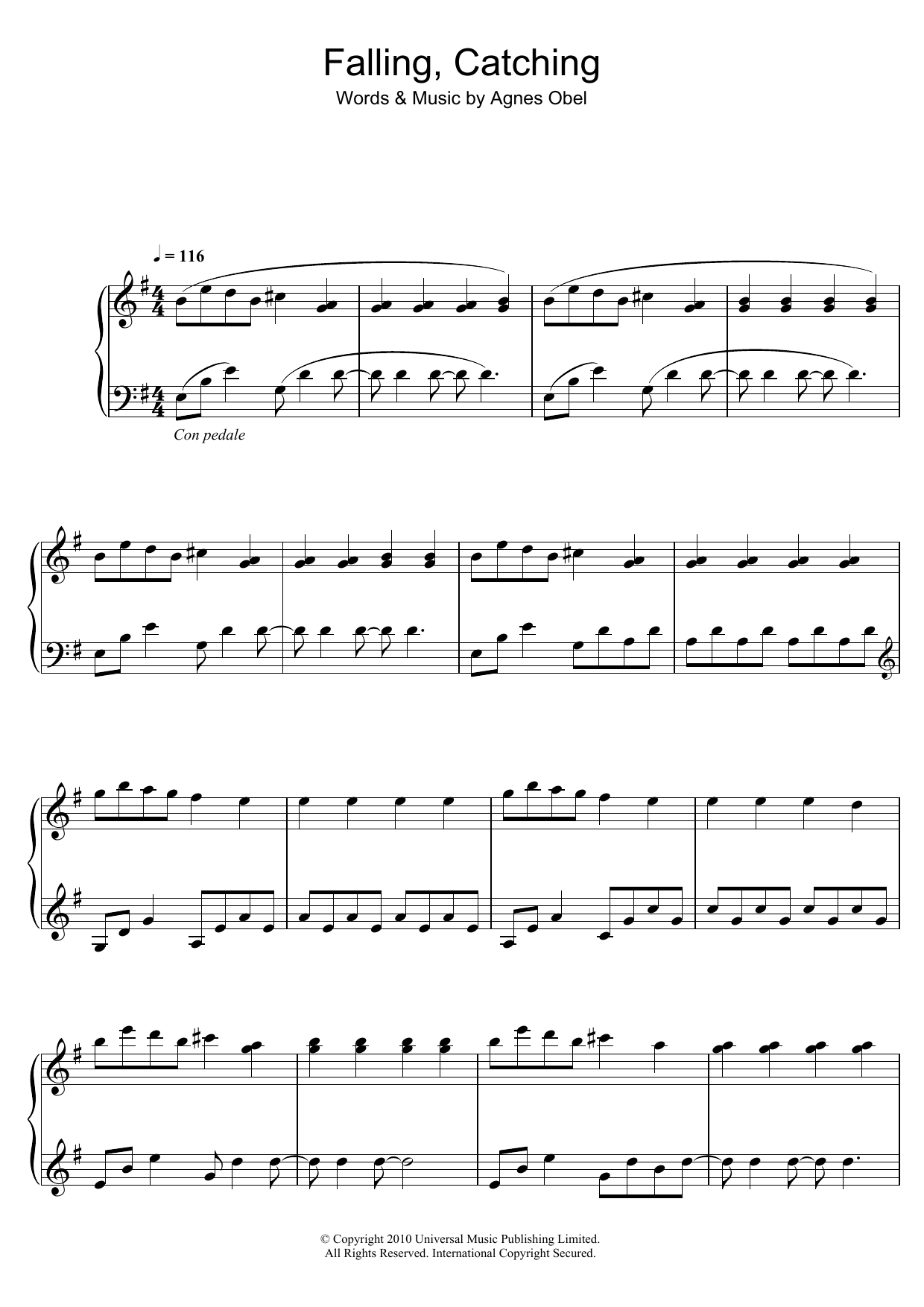 Agnes Obel Falling, Catching sheet music notes and chords arranged for Piano Solo