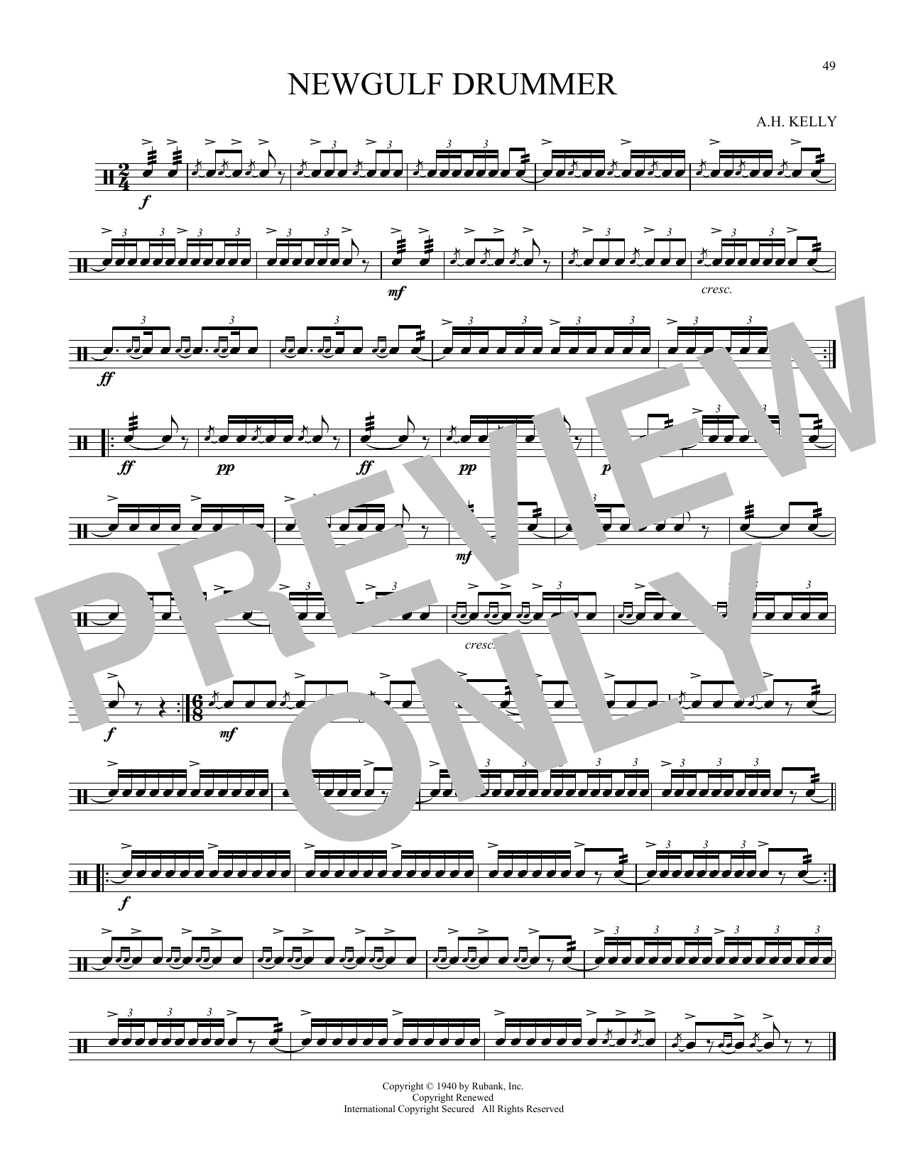 A.H. Kelly Newgulf Drummer sheet music notes and chords arranged for Snare Drum Solo