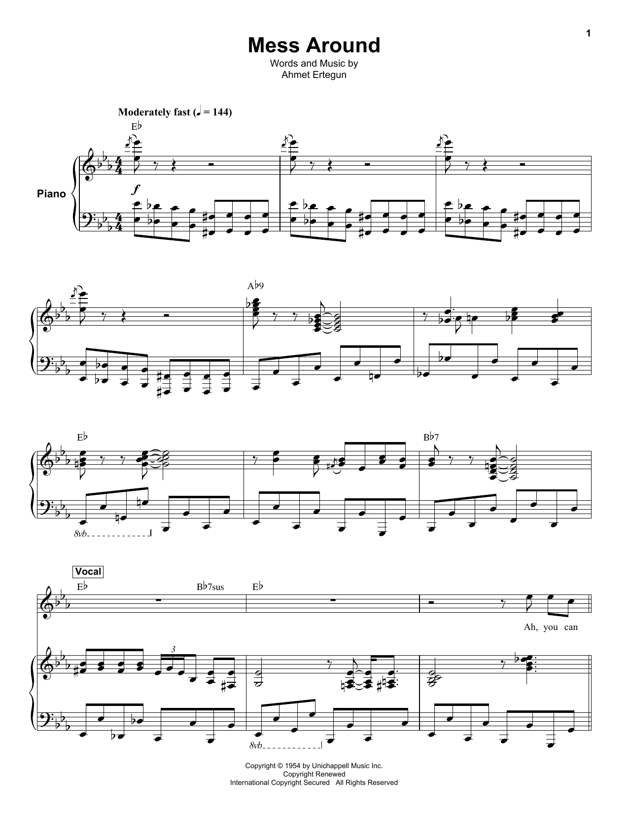 Ahmet Ertegun Mess Around sheet music notes and chords arranged for Piano Transcription