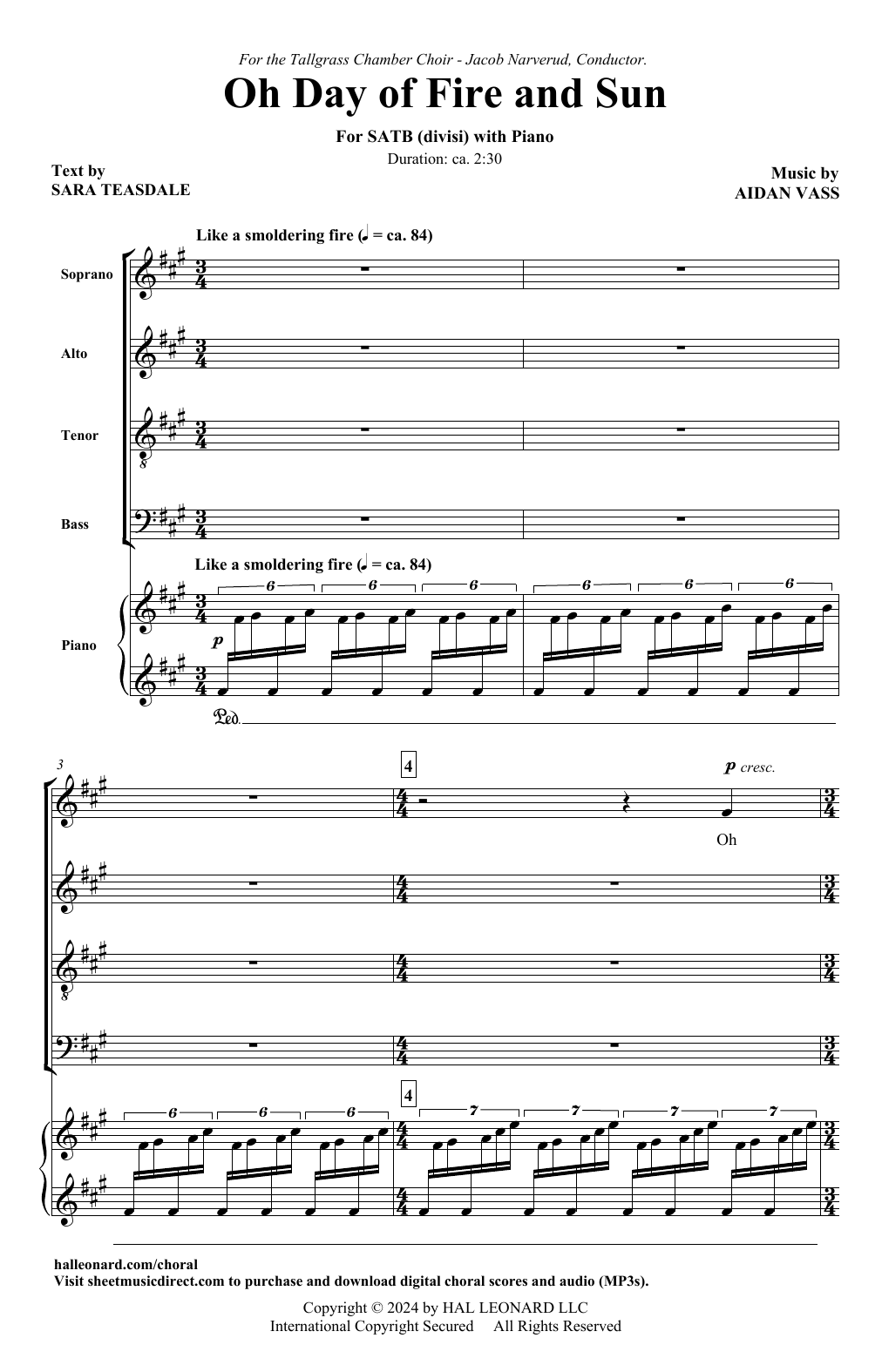Aidan Vass Oh Day Of Fire And Sun sheet music notes and chords arranged for SATB Choir
