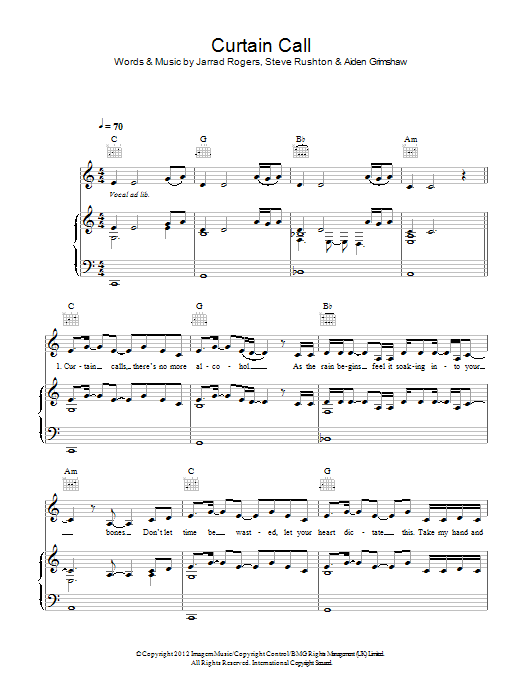 Aiden Grimshaw Curtain Call sheet music notes and chords arranged for Piano, Vocal & Guitar Chords