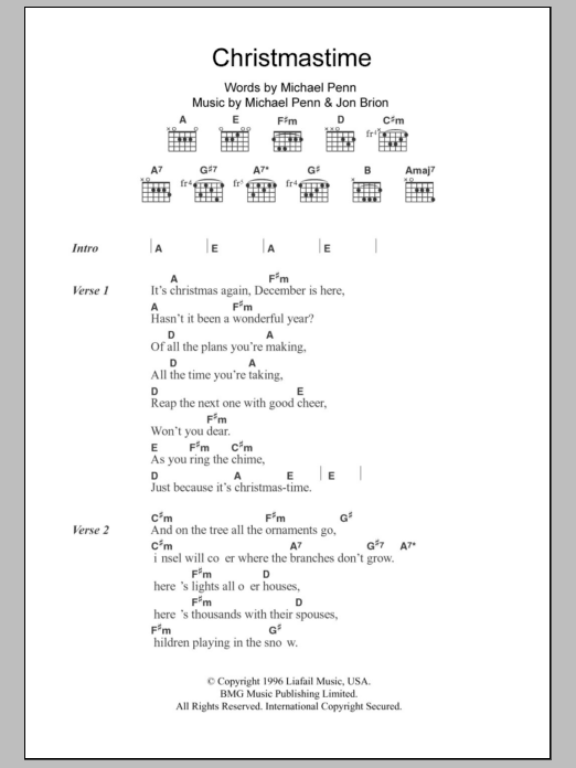 Aimee Mann Christmastime sheet music notes and chords arranged for Guitar Chords/Lyrics