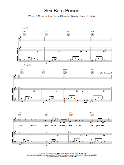Air Sex Born Poison sheet music notes and chords arranged for Piano, Vocal & Guitar Chords