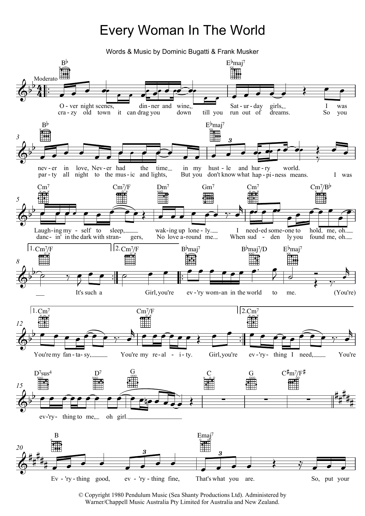 Air Supply Every Woman In The World sheet music notes and chords arranged for Piano, Vocal & Guitar Chords (Right-Hand Melody)
