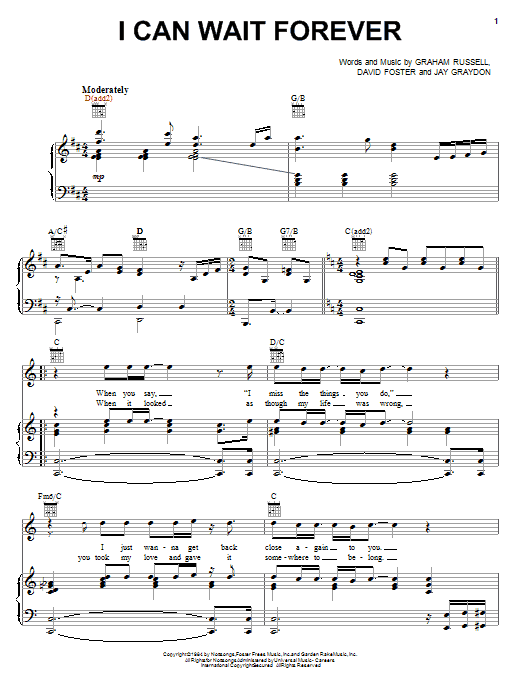 Air Supply I Can Wait Forever sheet music notes and chords arranged for Piano, Vocal & Guitar Chords (Right-Hand Melody)