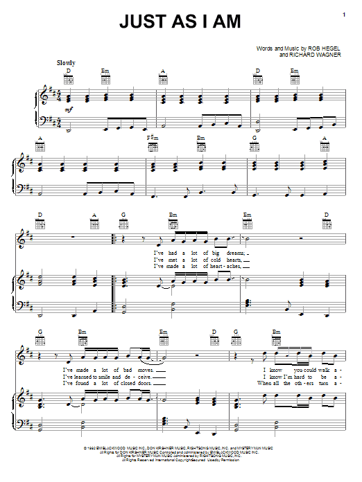 Air Supply Just As I Am sheet music notes and chords arranged for Piano, Vocal & Guitar Chords (Right-Hand Melody)