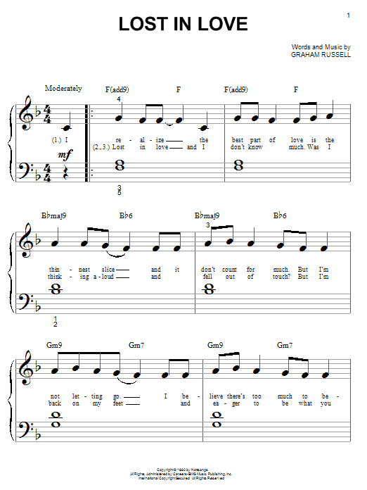 Air Supply Lost In Love sheet music notes and chords arranged for Piano, Vocal & Guitar Chords (Right-Hand Melody)