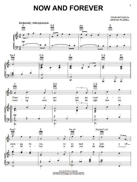 Air Supply Now And Forever sheet music notes and chords arranged for Piano, Vocal & Guitar Chords (Right-Hand Melody)