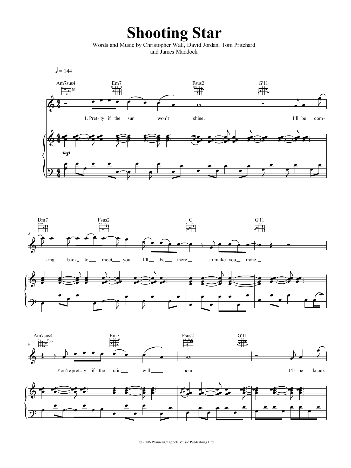 Air Traffic Shooting Star sheet music notes and chords arranged for Piano, Vocal & Guitar Chords (Right-Hand Melody)