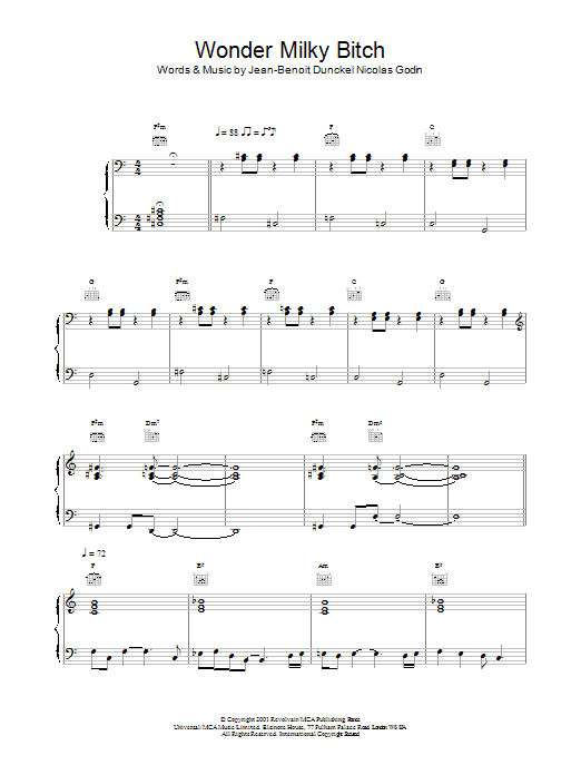 Air Wonder Milky Bitch sheet music notes and chords arranged for Piano, Vocal & Guitar Chords