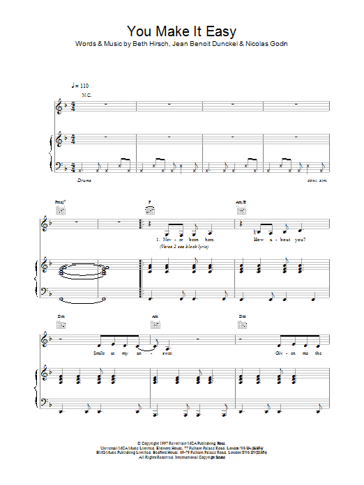 Air You Make It Easy sheet music notes and chords arranged for Piano, Vocal & Guitar Chords