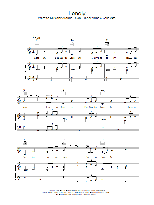 Akon Lonely sheet music notes and chords arranged for Piano, Vocal & Guitar Chords (Right-Hand Melody)