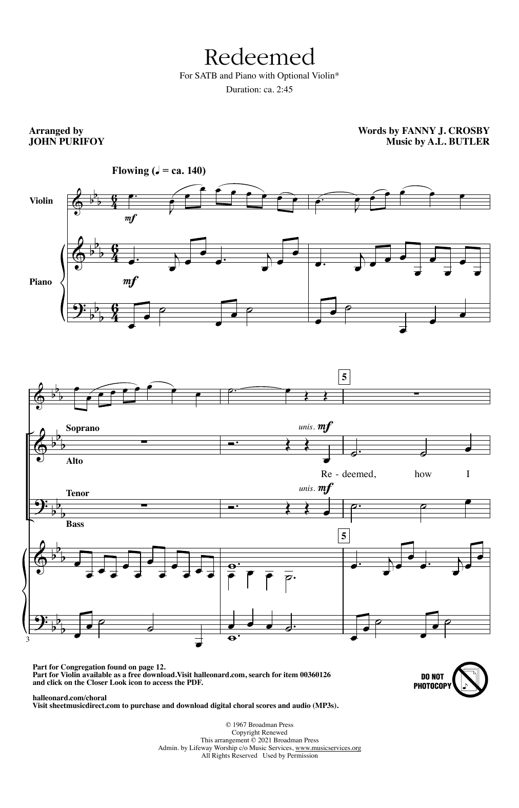 A.L. Butler Redeemed (arr. John Purifoy) sheet music notes and chords arranged for SATB Choir