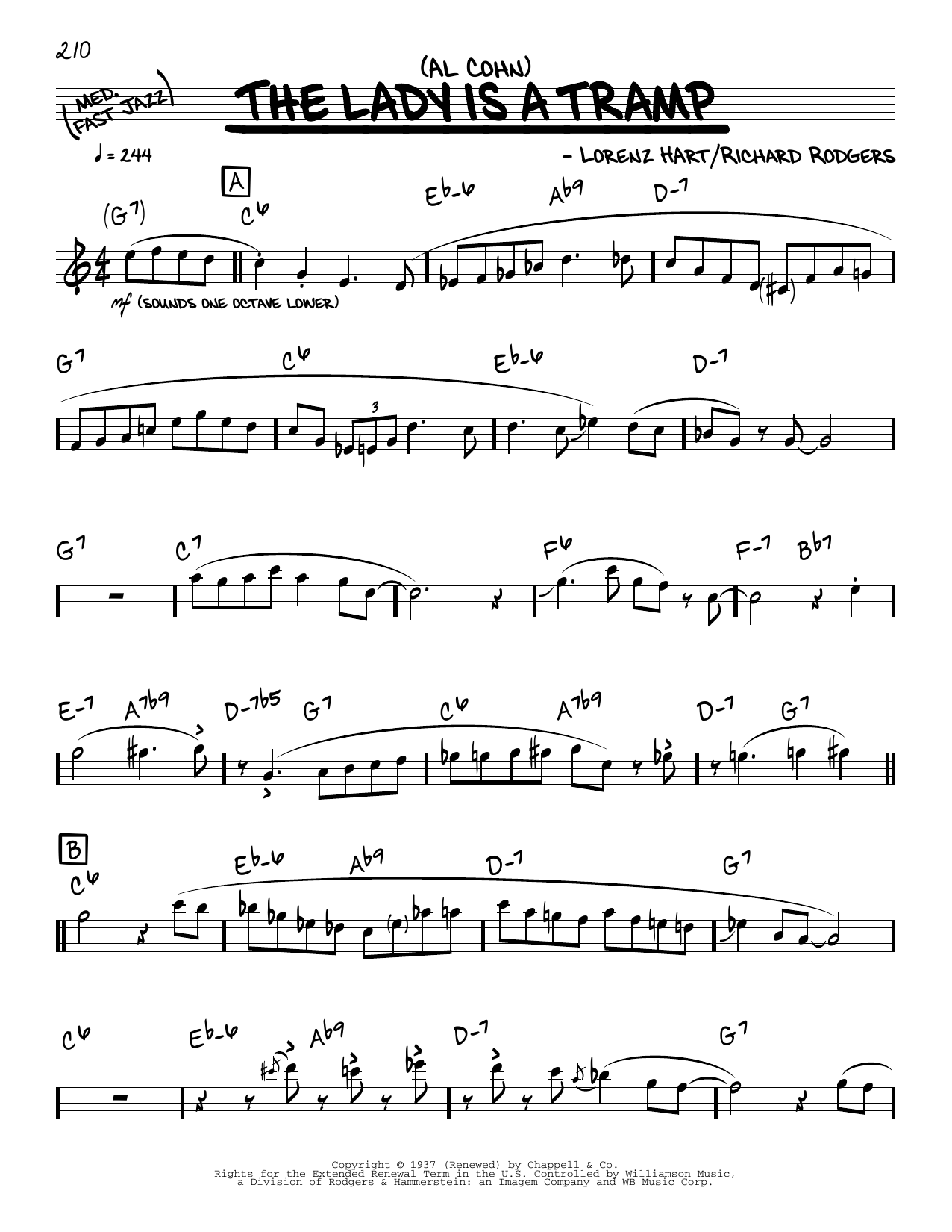 Al Cohn The Lady Is A Tramp sheet music notes and chords arranged for Real Book – Melody & Chords