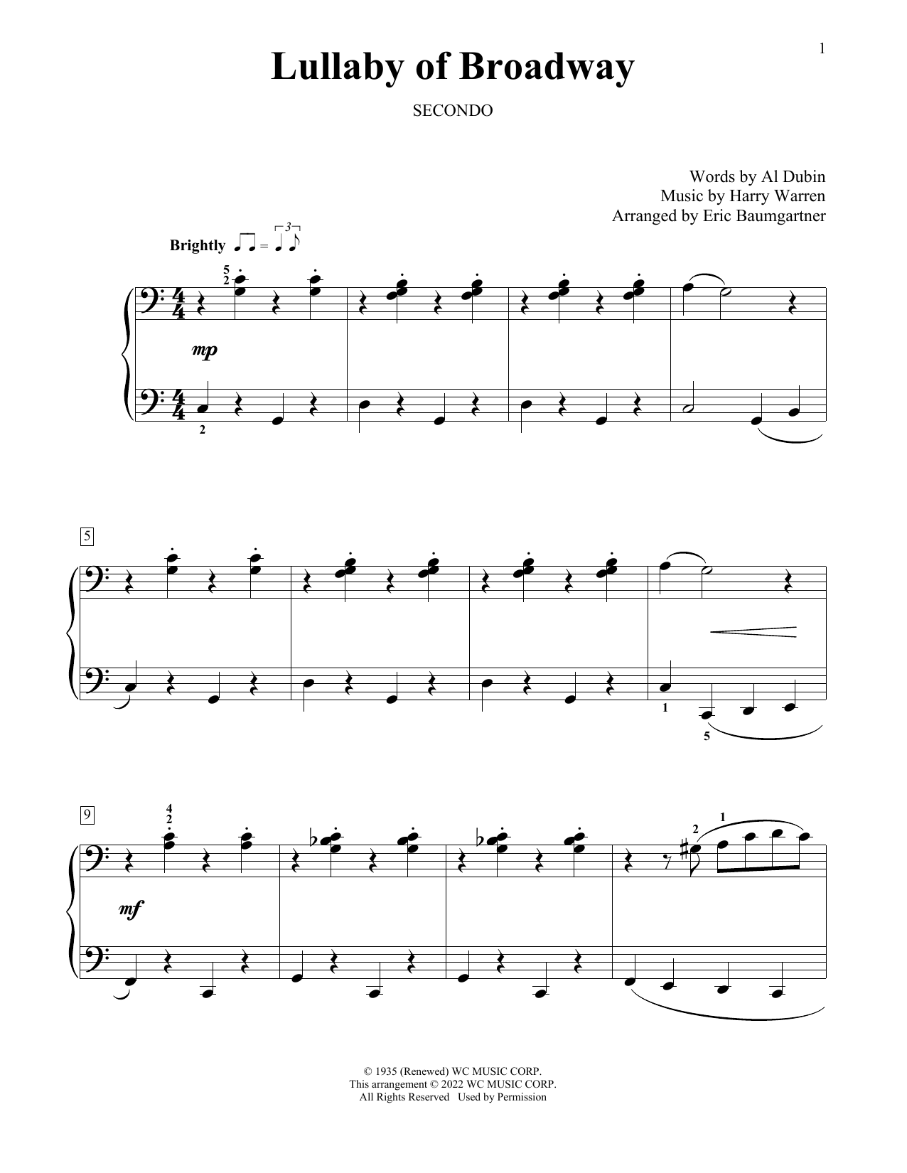 Al Dubin and Harry Warren Lullaby Of Broadway sheet music notes and chords arranged for Piano Duet