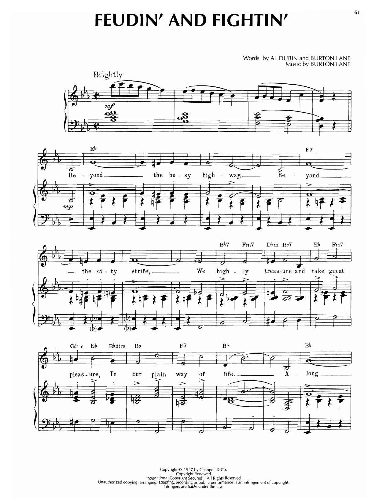 Al Dubin Feudin' And Fightin' sheet music notes and chords arranged for Piano, Vocal & Guitar Chords (Right-Hand Melody)