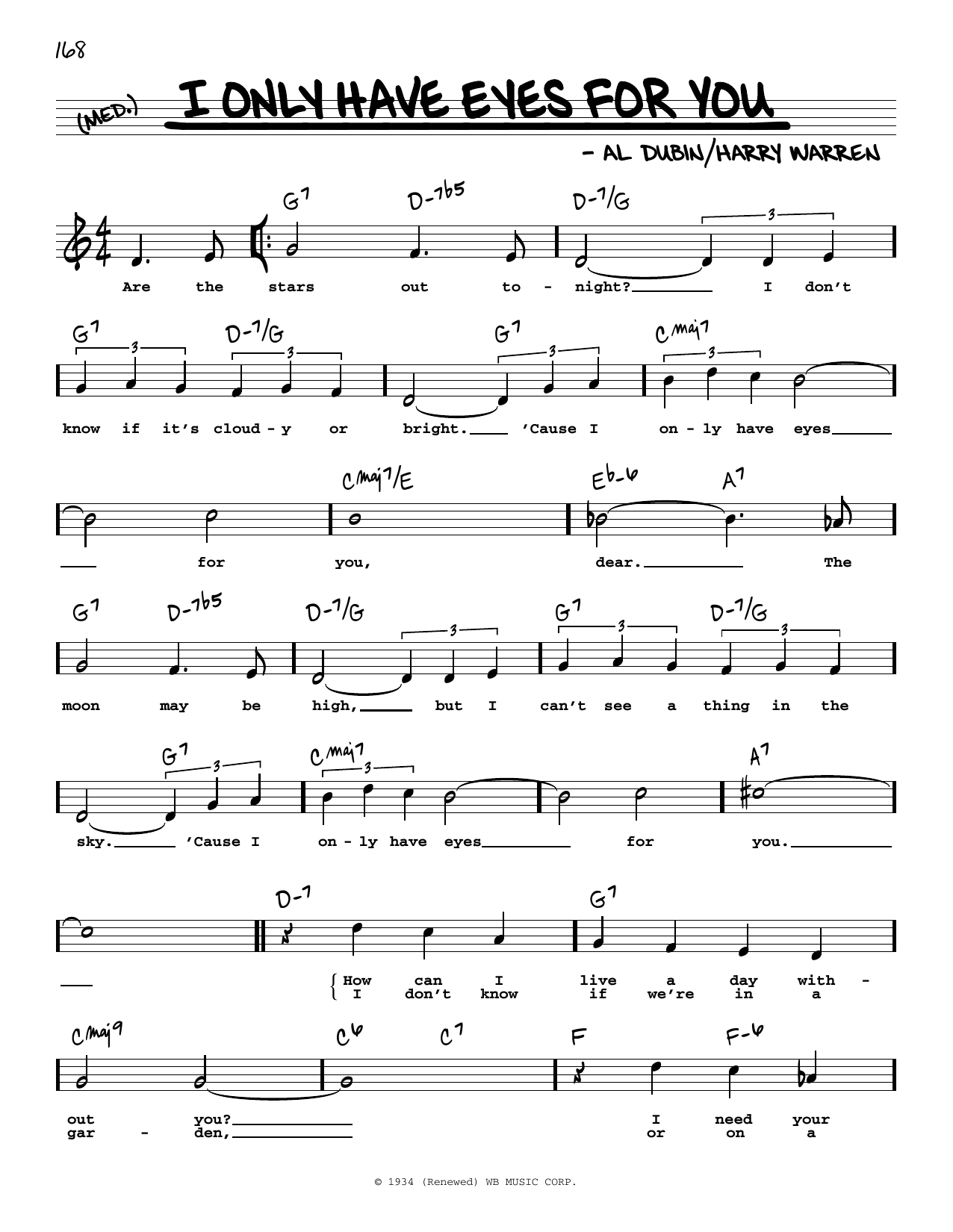 Al Dubin I Only Have Eyes For You (High Voice) sheet music notes and chords arranged for Real Book – Melody, Lyrics & Chords