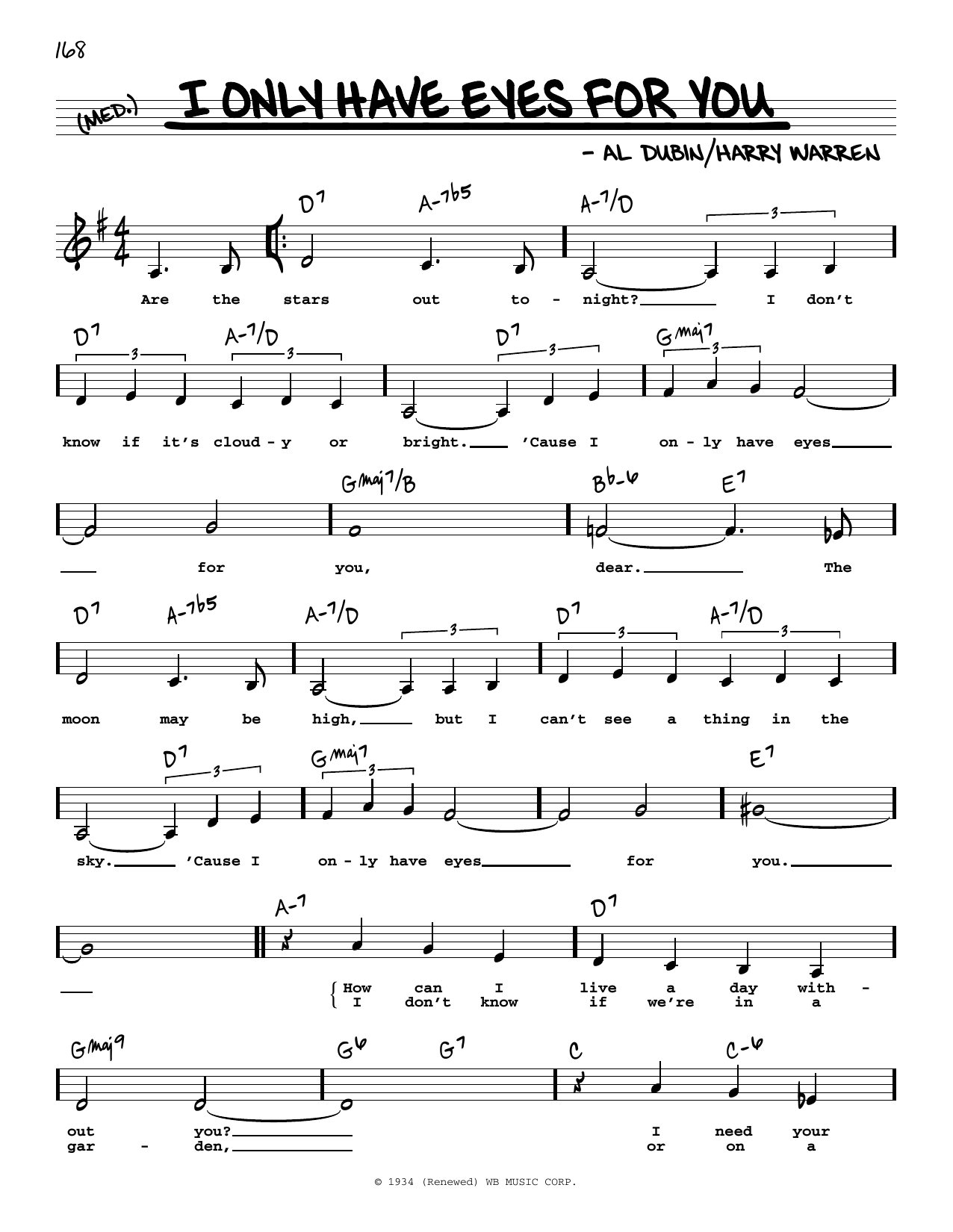 Al Dubin I Only Have Eyes For You (Low Voice) sheet music notes and chords arranged for Real Book – Melody, Lyrics & Chords