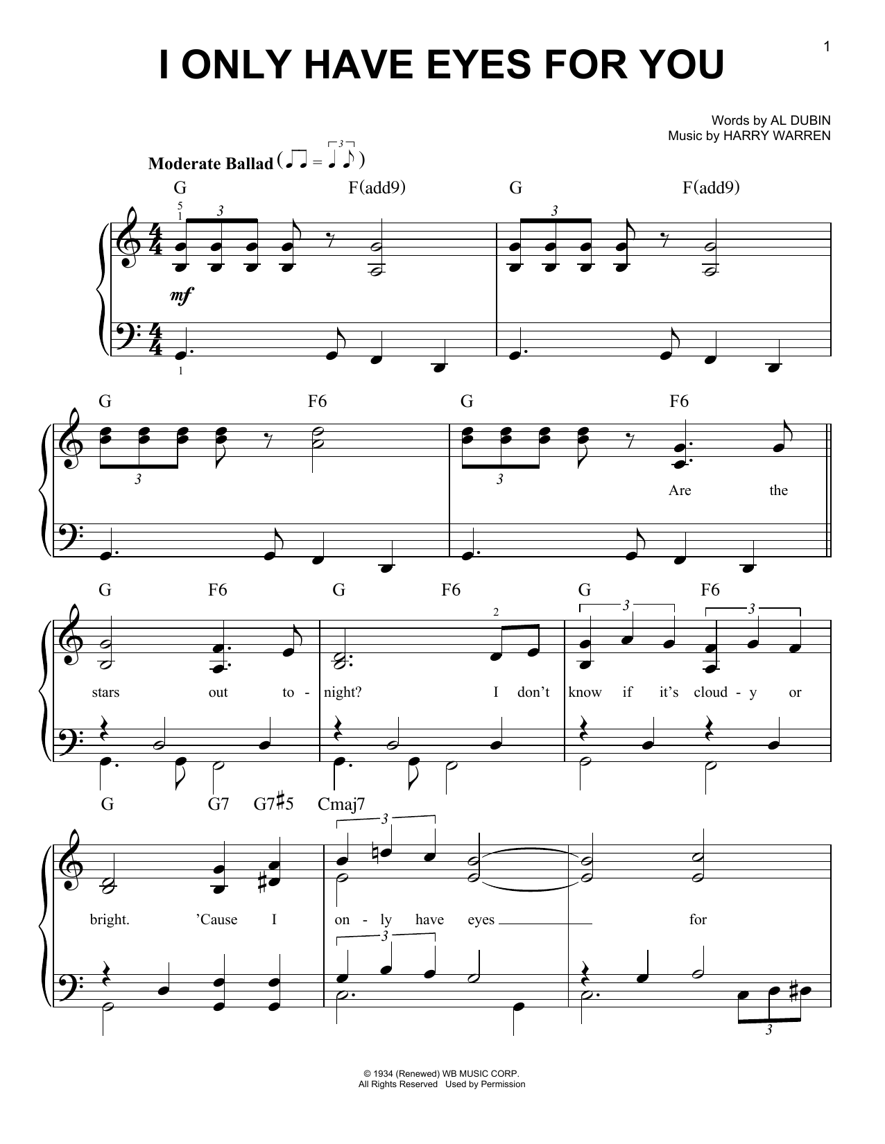 Al Dubin I Only Have Eyes For You sheet music notes and chords arranged for Lead Sheet / Fake Book