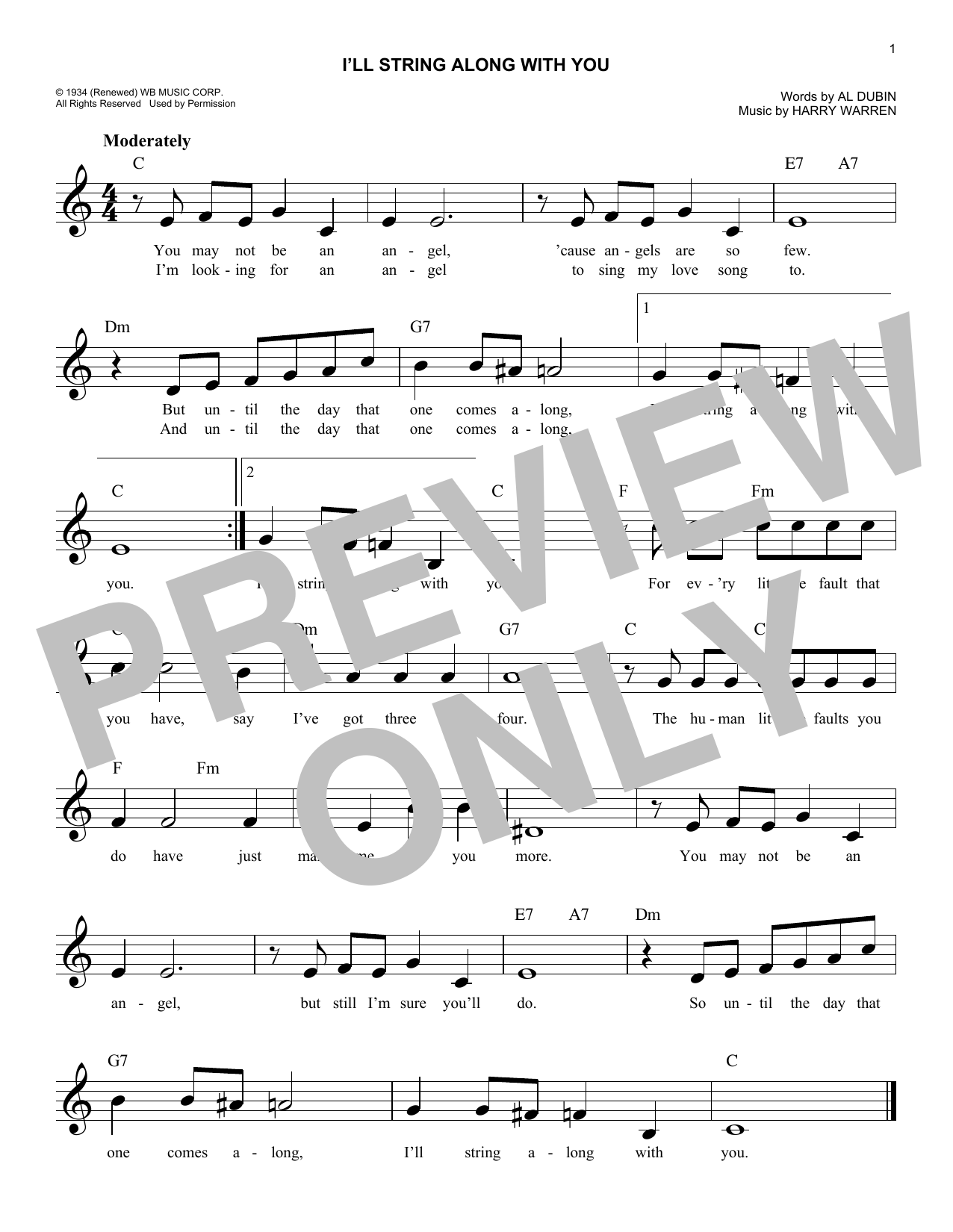 Al Dubin I'll String Along With You sheet music notes and chords arranged for Lead Sheet / Fake Book