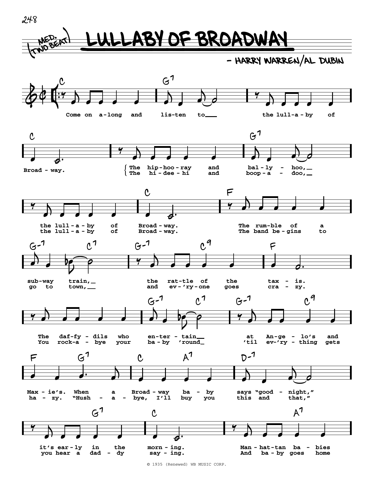 Al Dubin Lullaby Of Broadway (High Voice) sheet music notes and chords arranged for Real Book – Melody, Lyrics & Chords