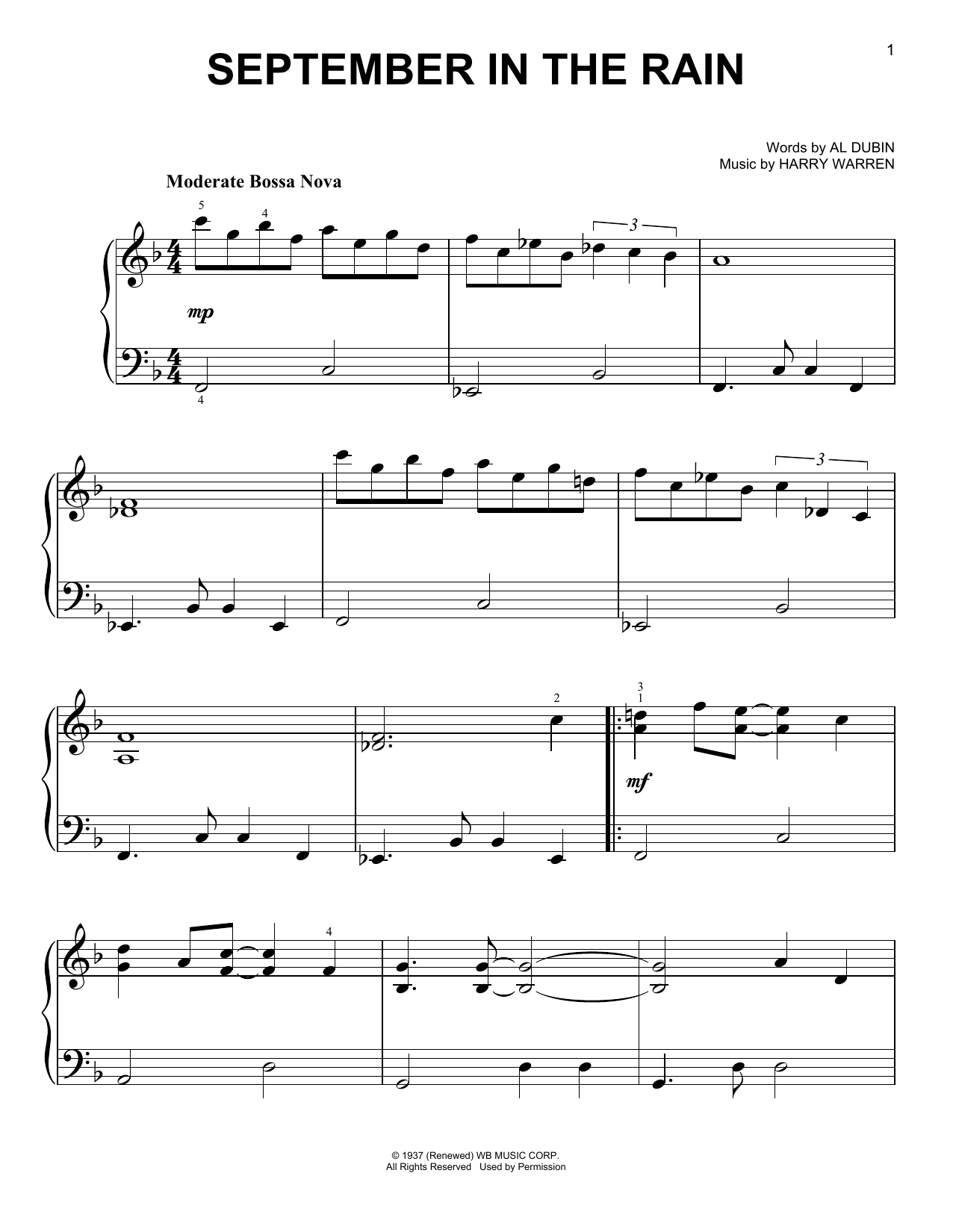 Al Dubin September In The Rain sheet music notes and chords arranged for Easy Guitar Tab