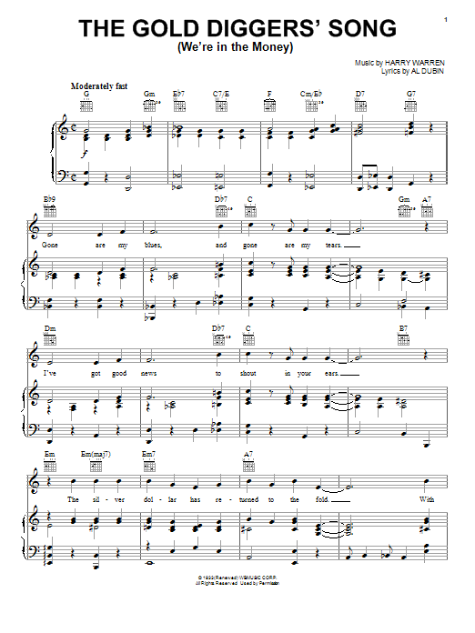 Al Dubin The Gold Diggers' Song sheet music notes and chords arranged for Piano, Vocal & Guitar Chords (Right-Hand Melody)