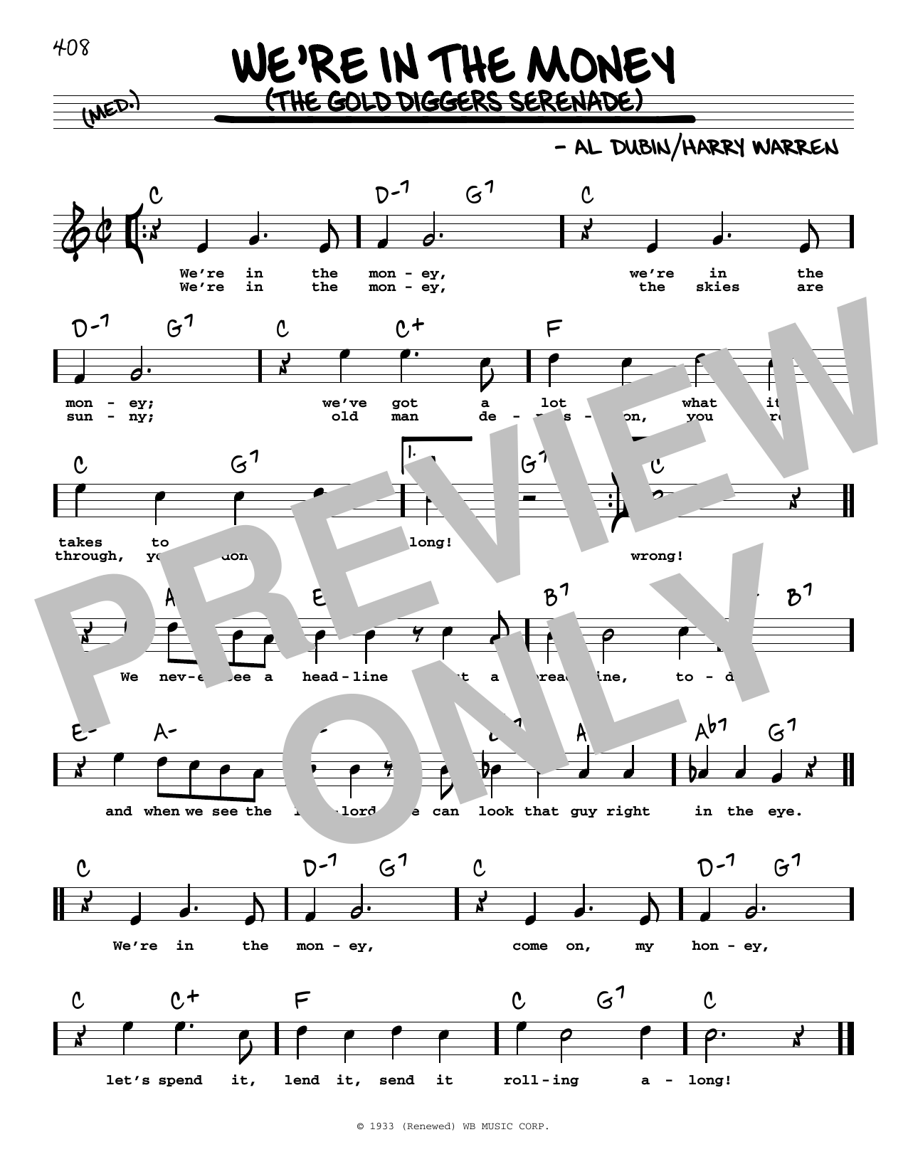 Al Dubin We're In The Money (The Gold Diggers Serenade) (High Voice) sheet music notes and chords arranged for Real Book – Melody, Lyrics & Chords