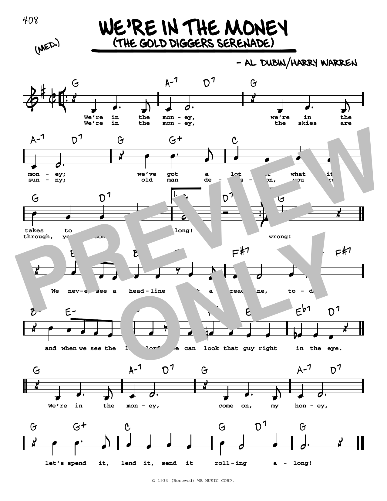 Al Dubin We're In The Money (The Gold Diggers Serenade) (Low Voice) sheet music notes and chords arranged for Real Book – Melody, Lyrics & Chords
