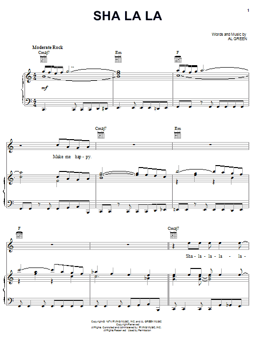 Al Green Sha La La sheet music notes and chords arranged for Piano, Vocal & Guitar Chords (Right-Hand Melody)