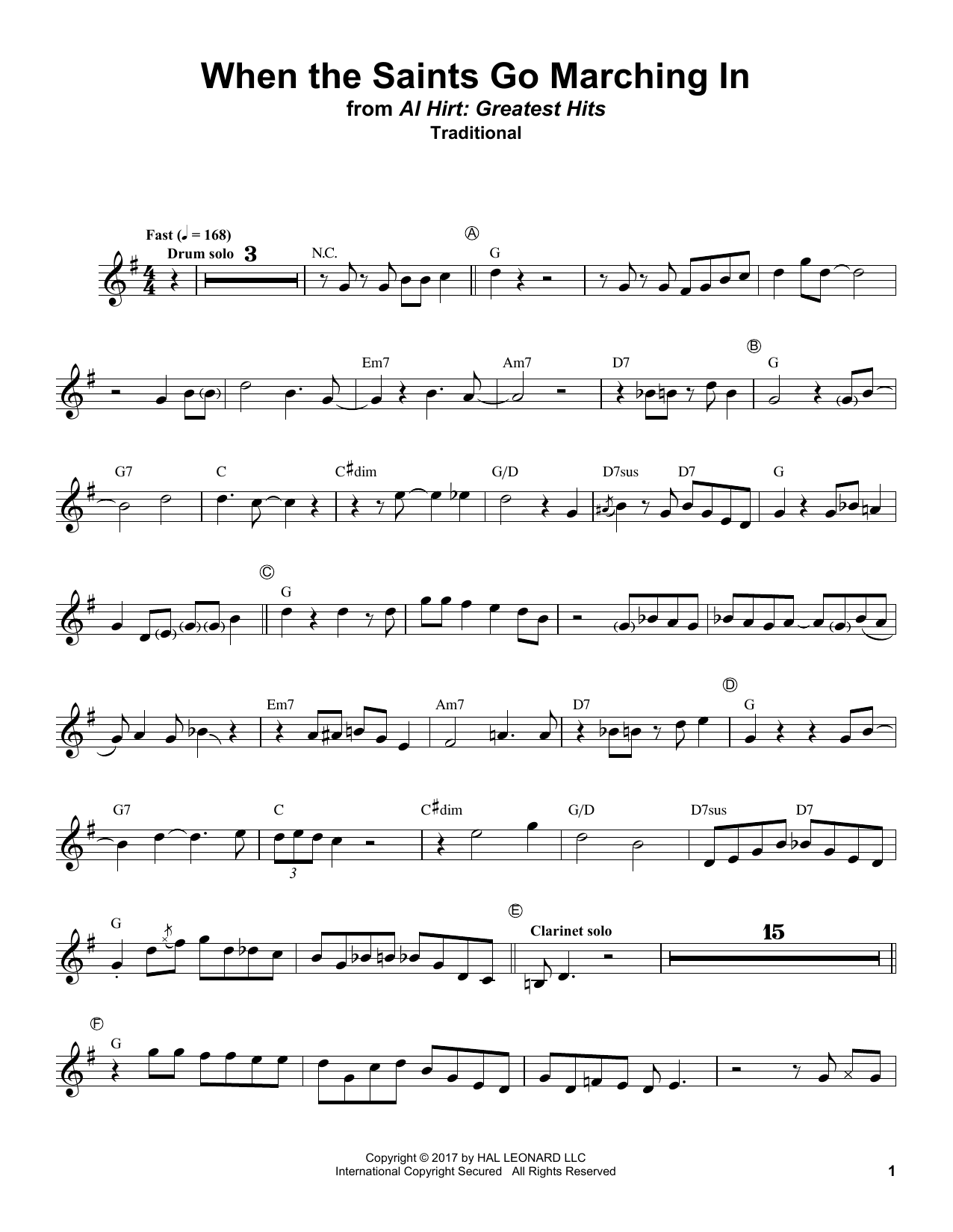 Al Hirt When The Saints Go Marching In sheet music notes and chords arranged for Trumpet Transcription