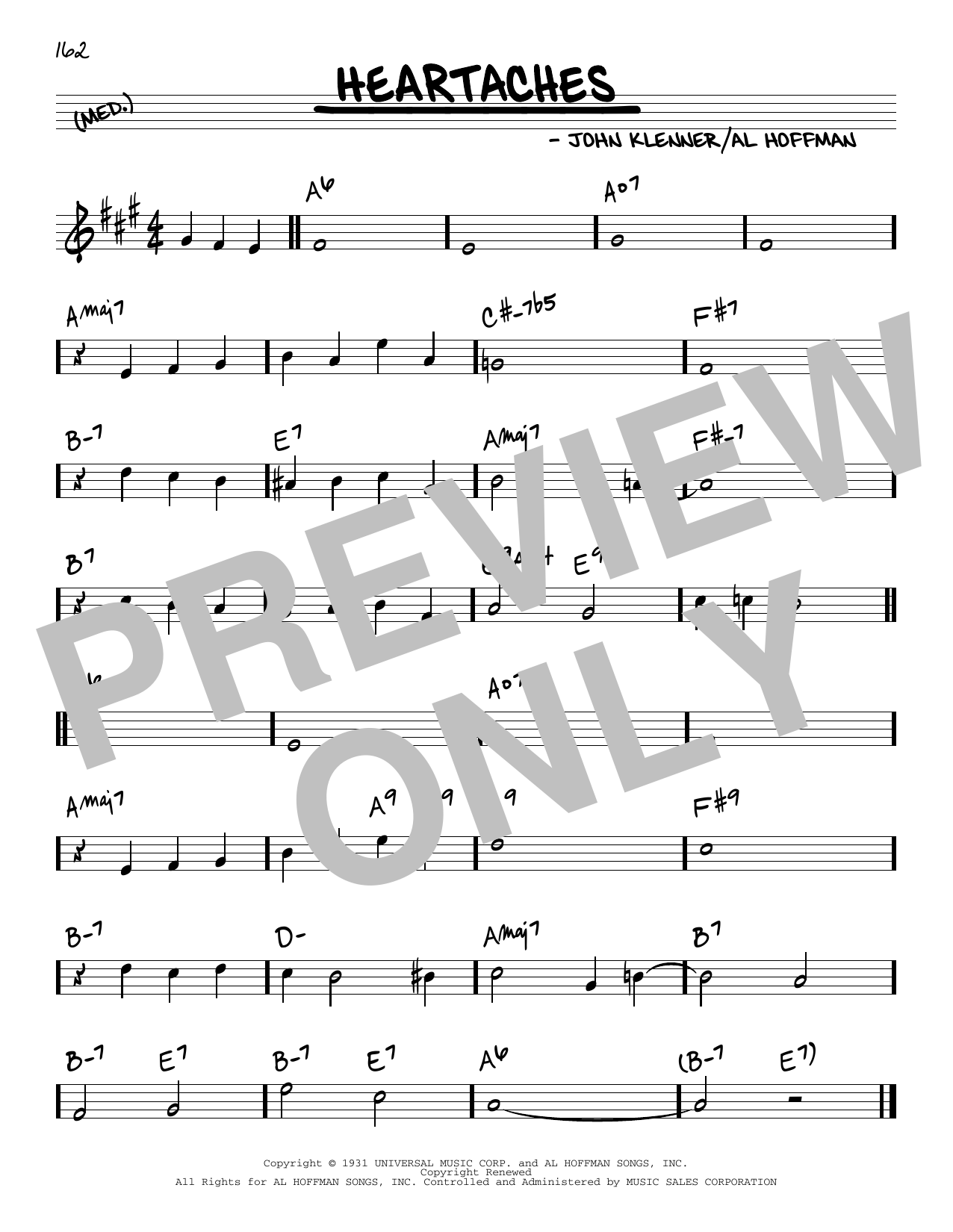 Al Hoffman and John Klenner Heartaches sheet music notes and chords arranged for Real Book – Melody & Chords