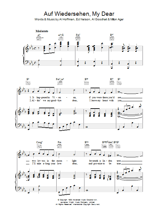 Al Hoffman Auf Wiedersehen My Dear sheet music notes and chords arranged for Piano, Vocal & Guitar Chords