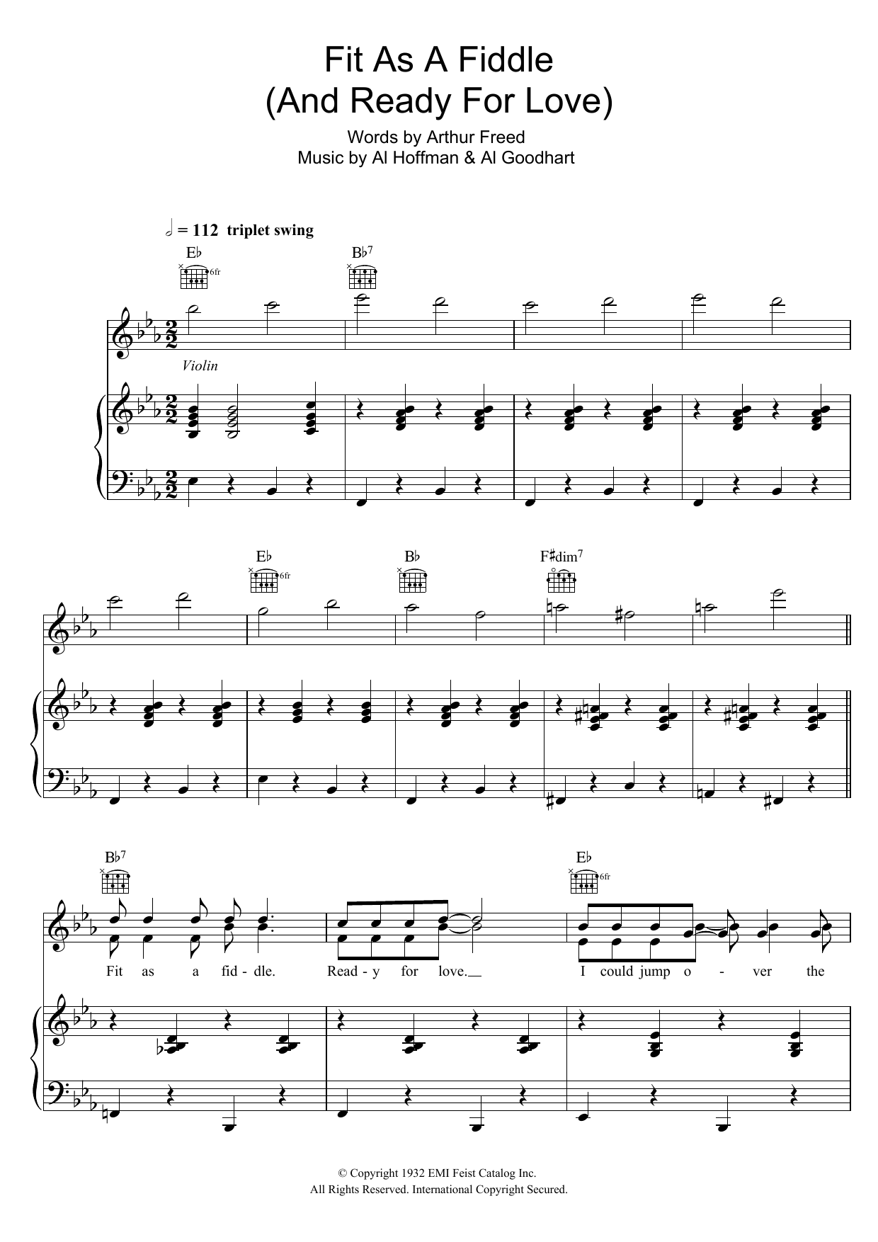 Al Hoffman Fit As A Fiddle (from 'Singin' In The Rain') sheet music notes and chords arranged for Piano, Vocal & Guitar Chords