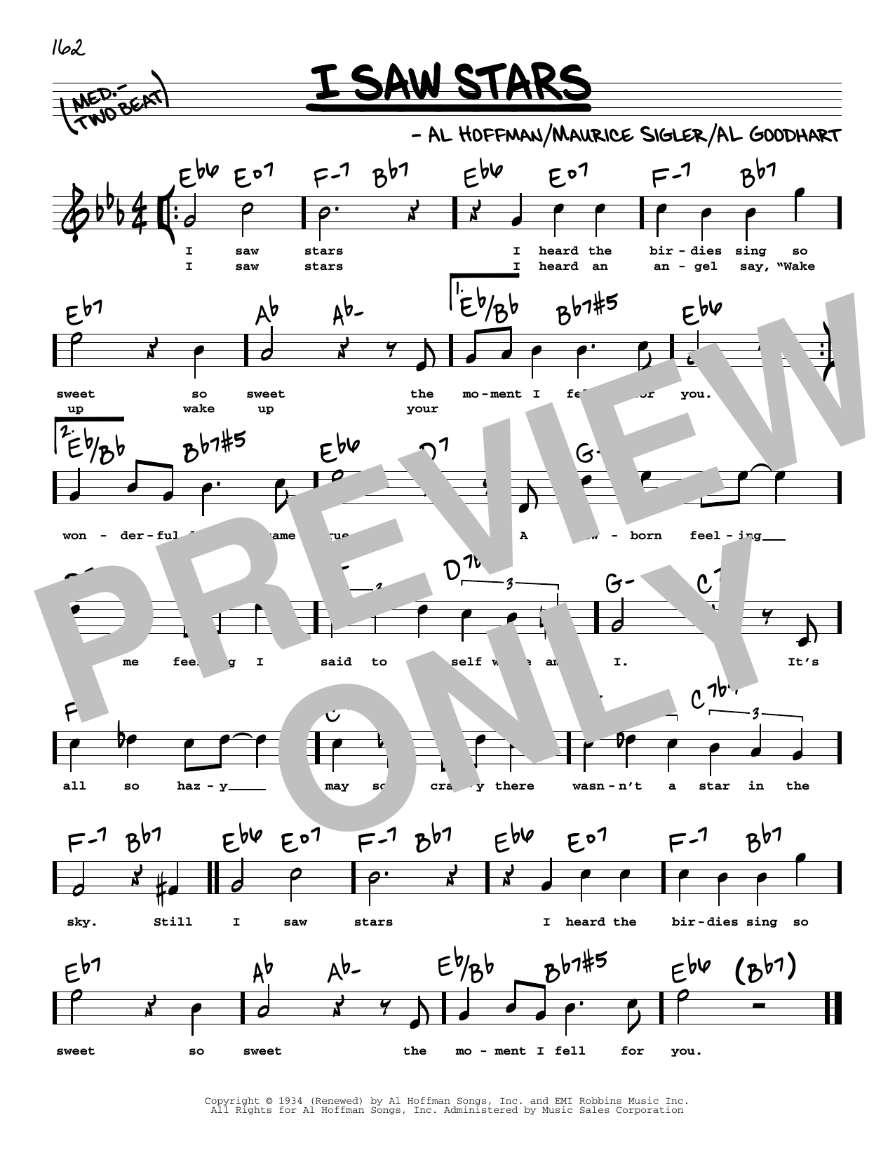 Al Hoffman I Saw Stars (High Voice) sheet music notes and chords arranged for Real Book – Melody, Lyrics & Chords