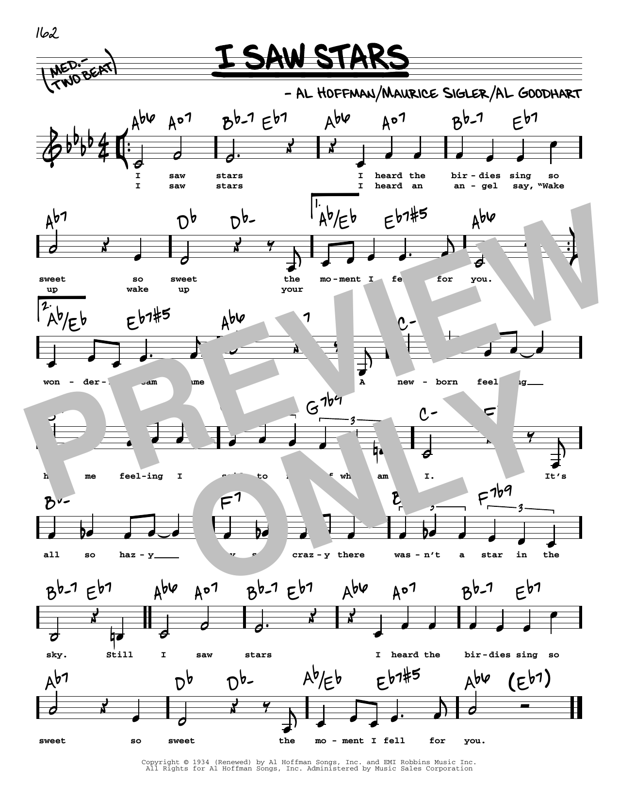 Al Hoffman I Saw Stars (Low Voice) sheet music notes and chords arranged for Real Book – Melody, Lyrics & Chords