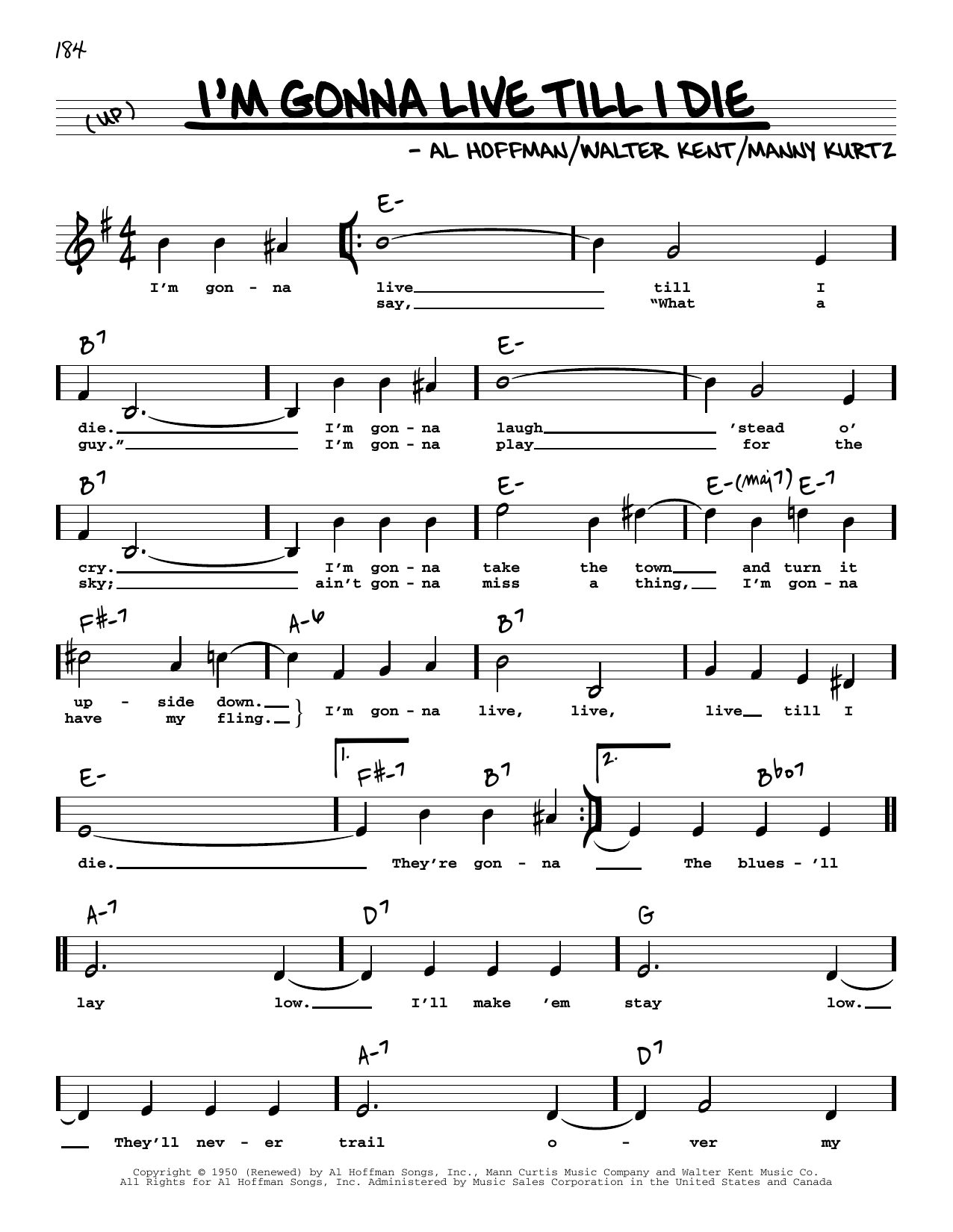 Al Hoffman I'm Gonna Live Till I Die (High Voice) sheet music notes and chords arranged for Real Book – Melody, Lyrics & Chords