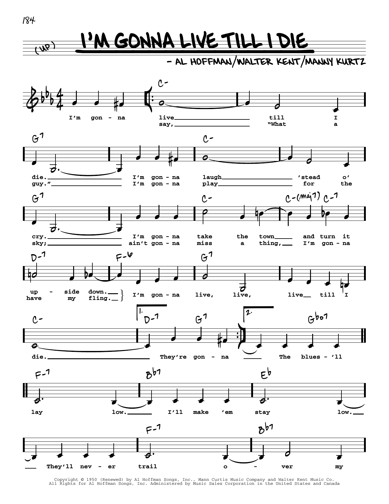 Al Hoffman I'm Gonna Live Till I Die (Low Voice) sheet music notes and chords arranged for Real Book – Melody, Lyrics & Chords