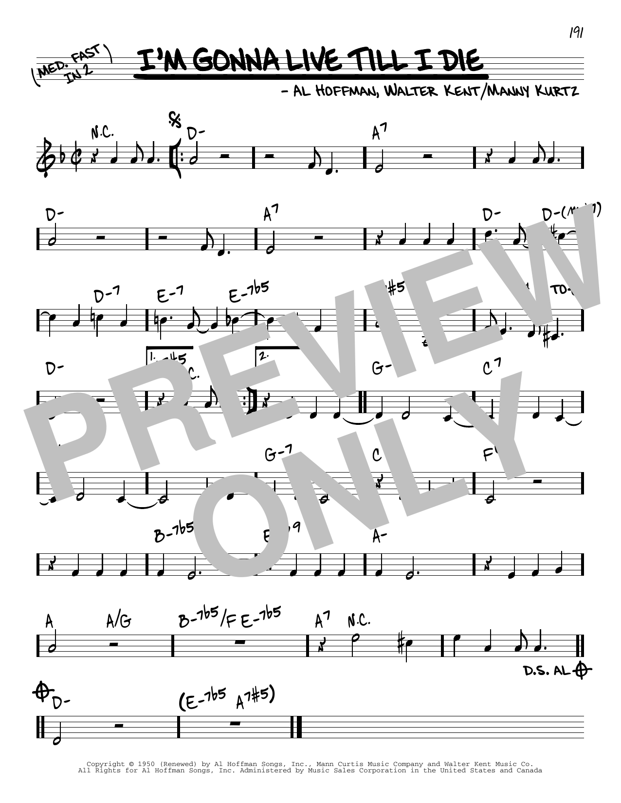 Al Hoffman I'm Gonna Live Till I Die sheet music notes and chords arranged for Real Book – Melody & Chords
