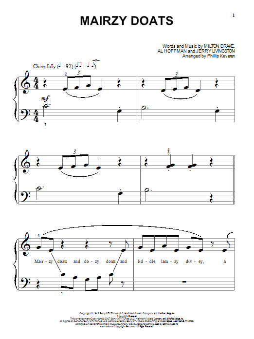 Al Hoffman Mairzy Doats (arr. Phillip Keveren) sheet music notes and chords arranged for Beginning Piano Solo