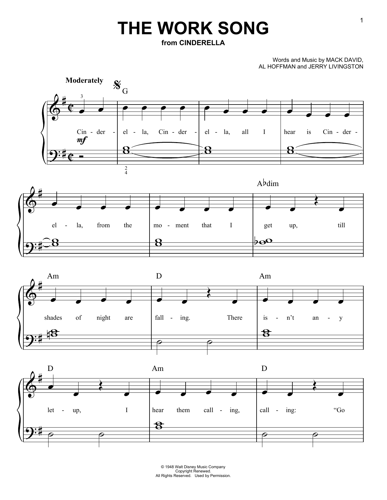 Al Hoffman The Work Song sheet music notes and chords arranged for Easy Piano