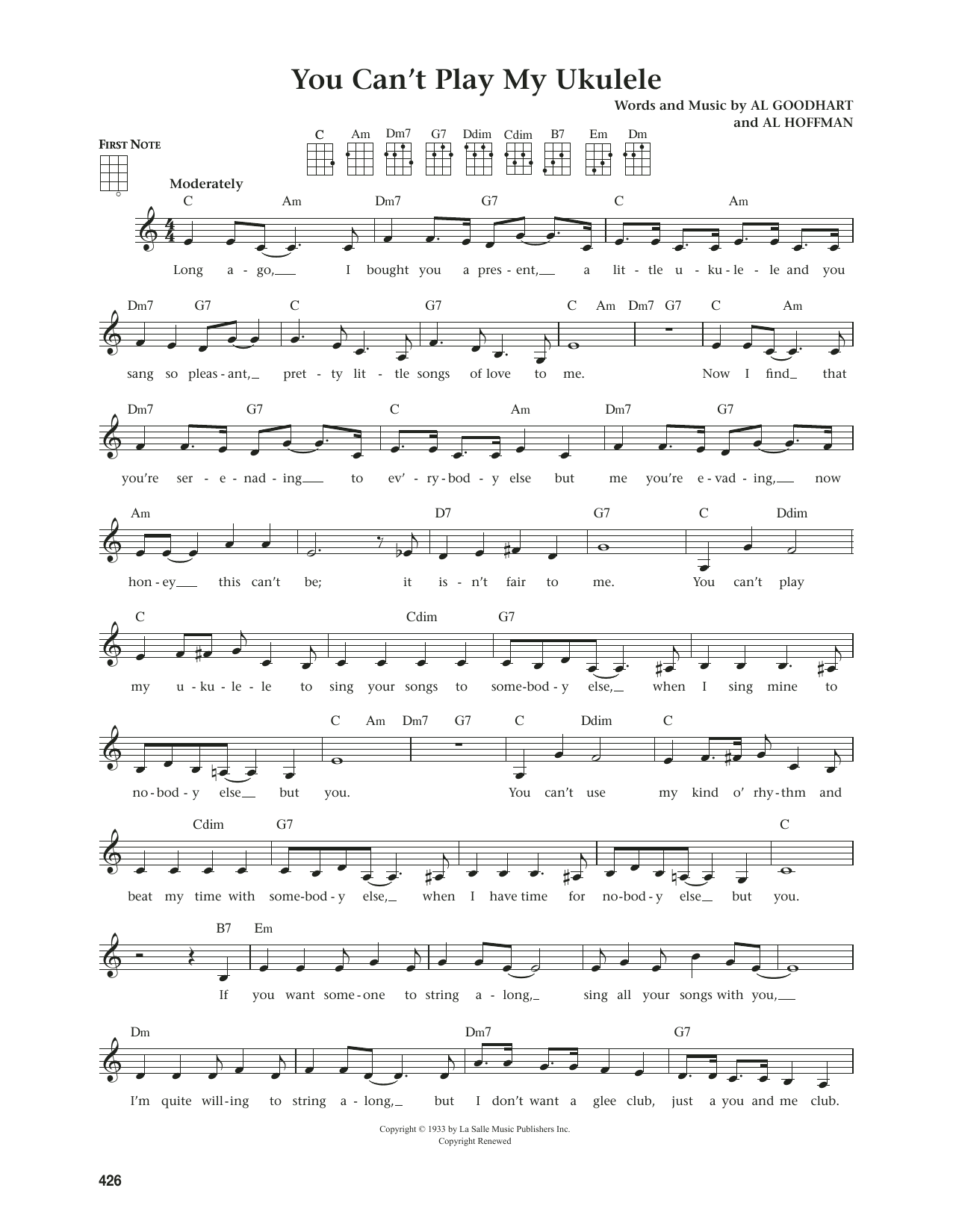 Al Hoffman You Can't Play My Ukulele (from The Daily Ukulele) (arr. Jim Beloff) sheet music notes and chords arranged for Ukulele