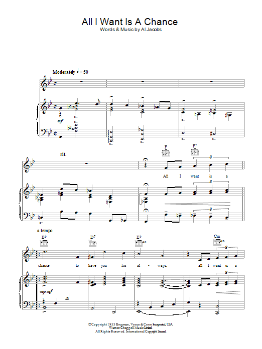 Al Jacobs All I Want Is A Chance sheet music notes and chords arranged for Piano, Vocal & Guitar Chords