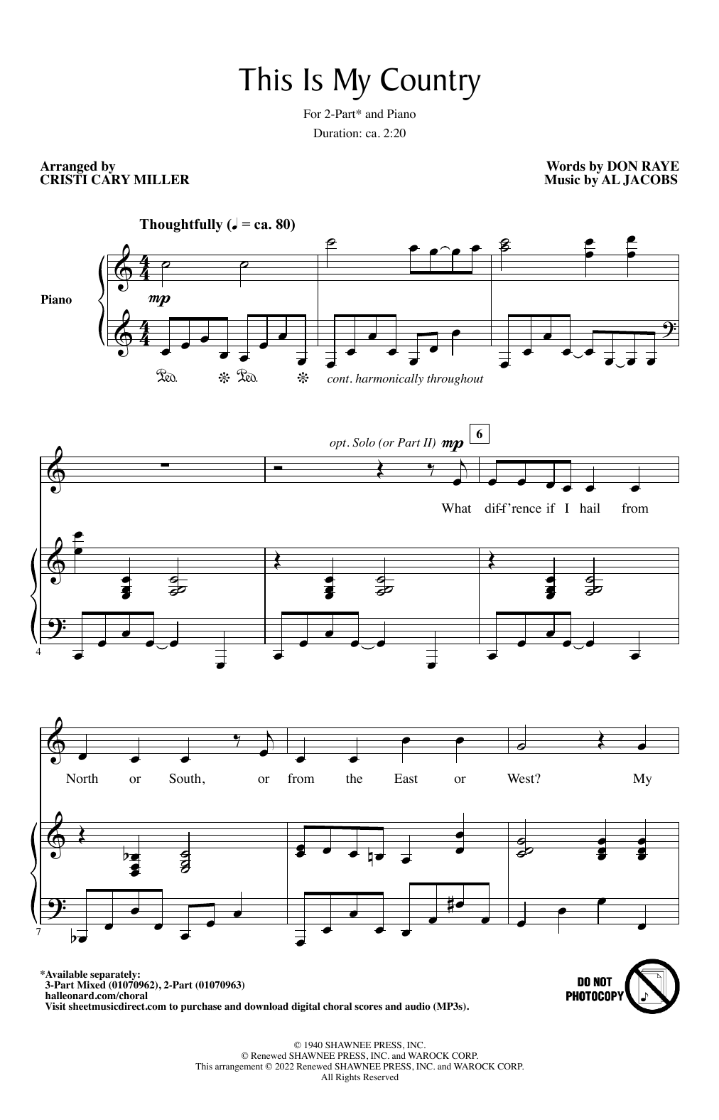 Al Jacobs This Is My Country (arr. Cristi Cary Miller) sheet music notes and chords arranged for 3-Part Mixed Choir