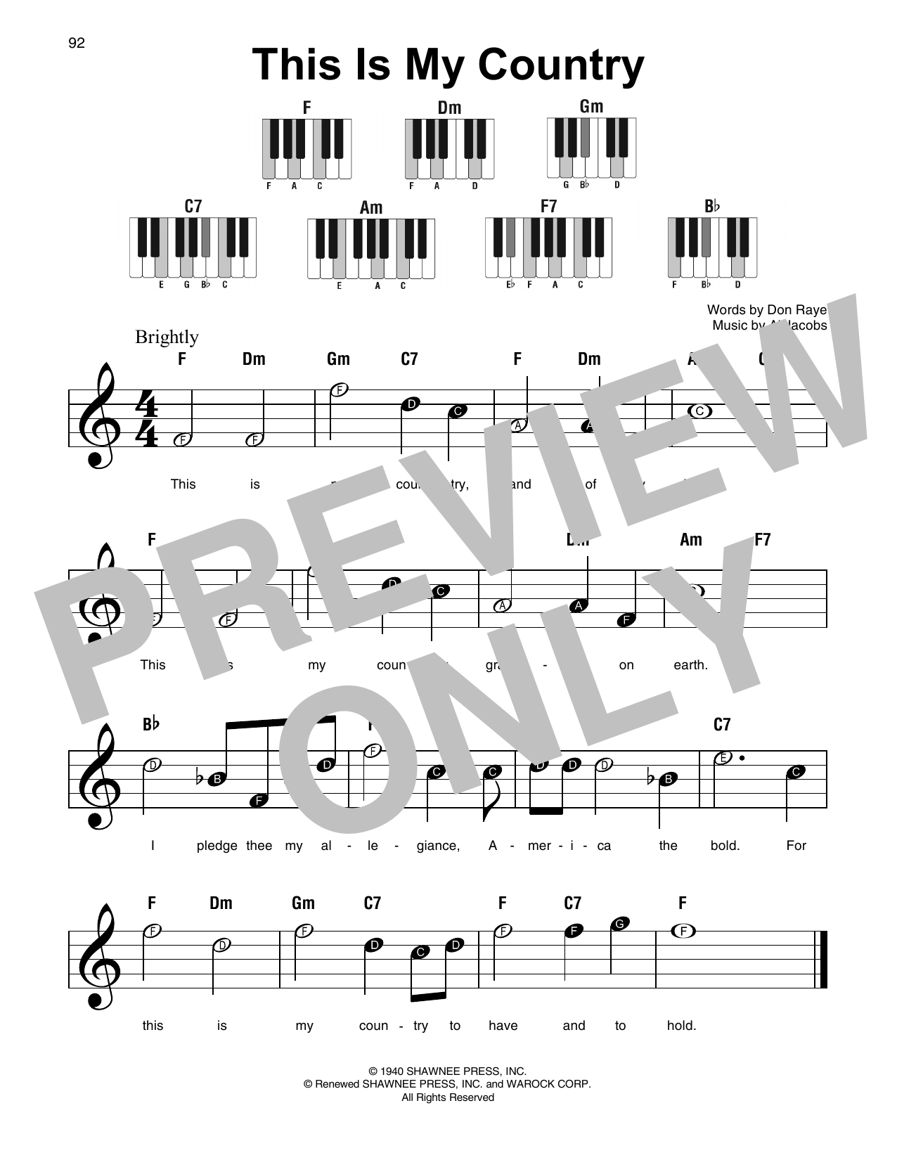Al Jacobs This Is My Country sheet music notes and chords arranged for Super Easy Piano
