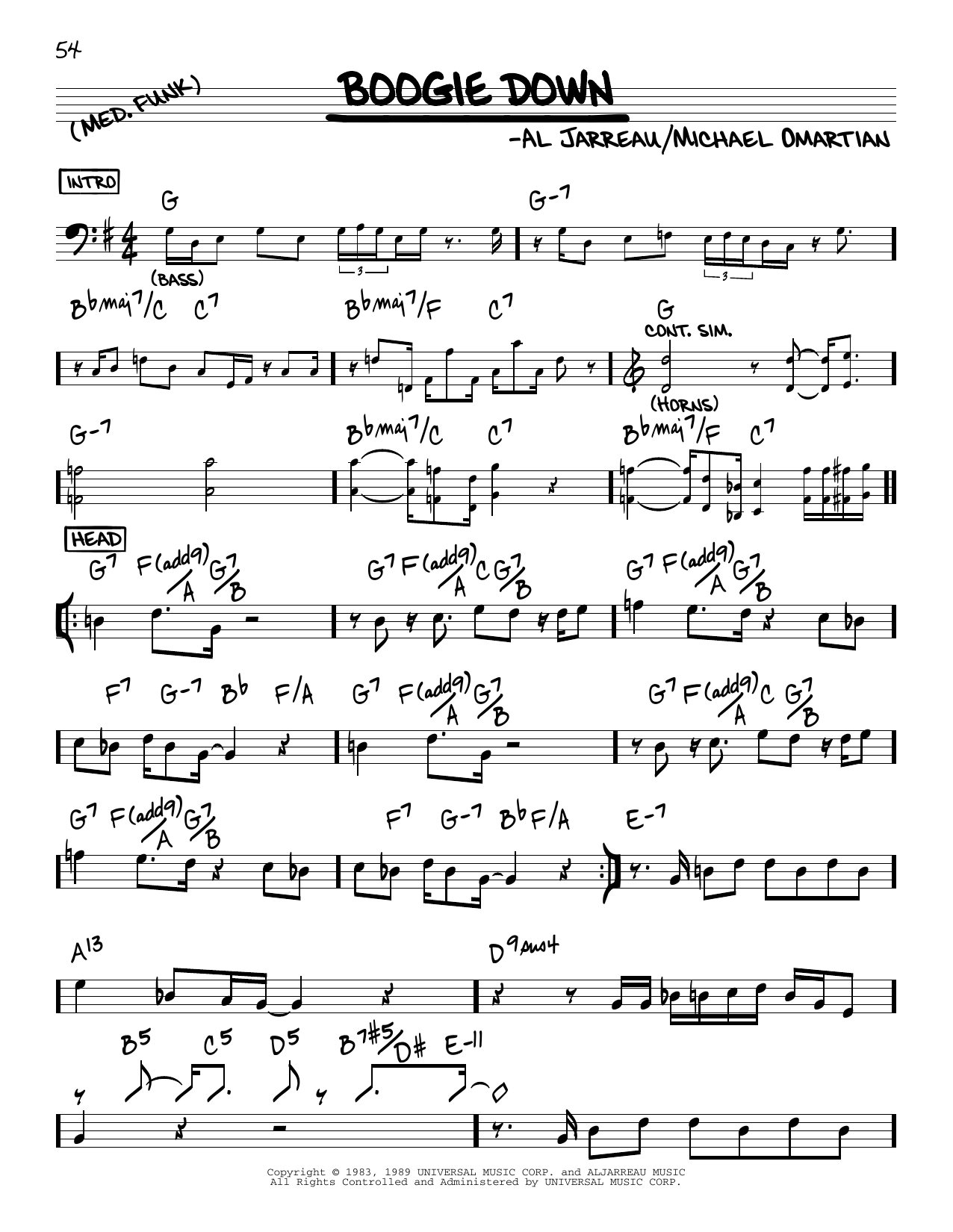 Al Jarreau Boogie Down sheet music notes and chords arranged for Real Book – Melody & Chords